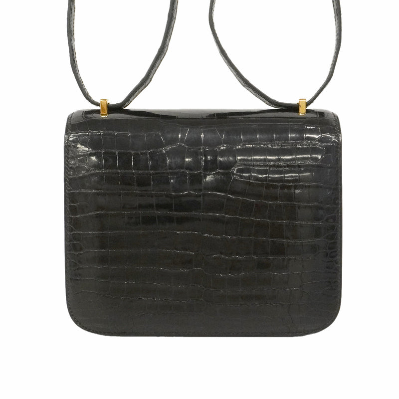 【6ie7163】エルメス ショルダーバッグ コンスタンスミニ ポロサス ブラック ゴールド金具 □C刻印【中古】レディース