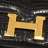 【6ie7163】エルメス ショルダーバッグ コンスタンスミニ ポロサス ブラック ゴールド金具 □C刻印【中古】レディース