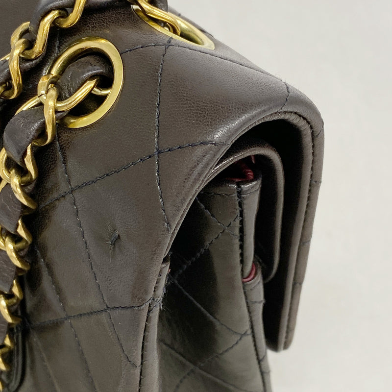 【6ie7172】シャネル ショルダーバッグ マトラッセ Wフラップ Wチェーン ラムスキン ブラック ゴールド金具【中古】レディース