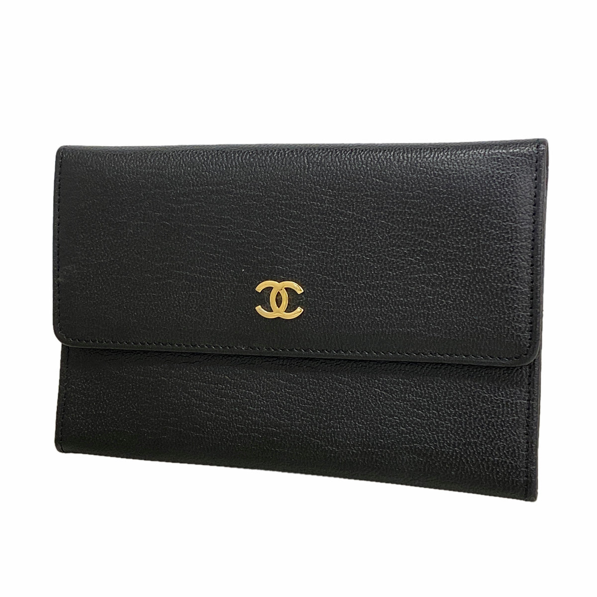 【6ie7173】シャネル 財布 レザー ブラック ゴールド金具【中古】レディース