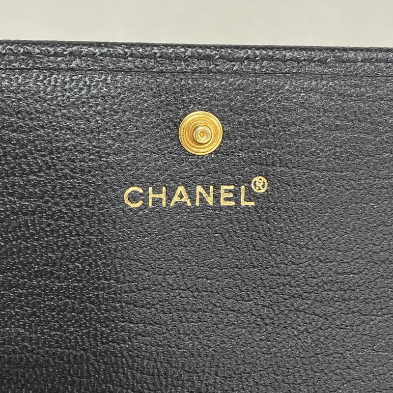 【6ie7173】シャネル 財布 レザー ブラック ゴールド金具【中古】レディース