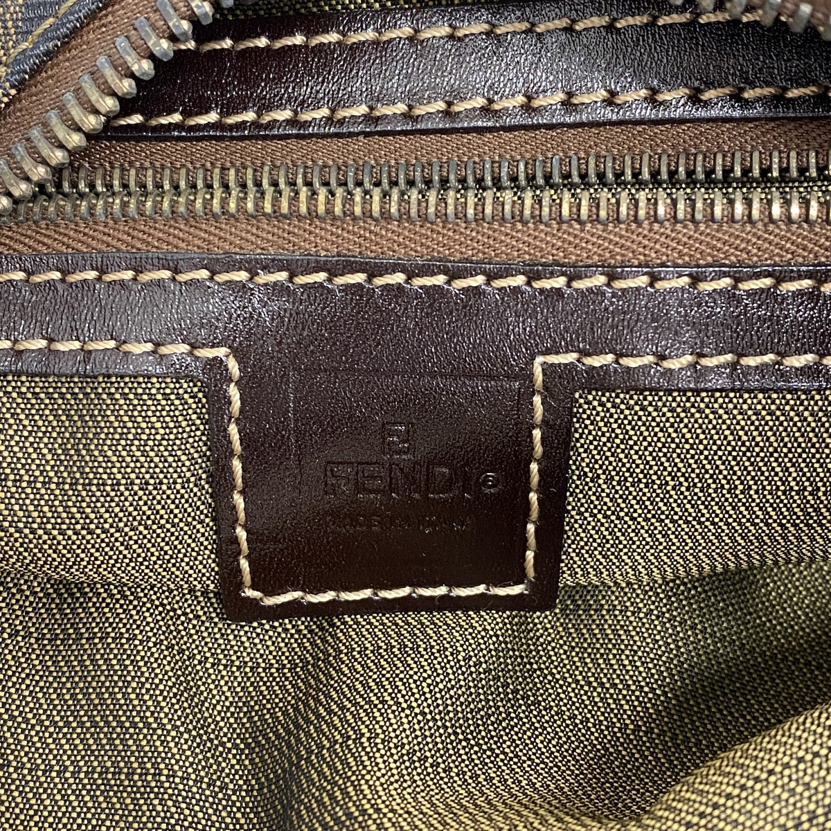 【6ie7174】フェンディ ハンドバッグ ズッカ ナイロンキャンバス ブラウン ゴールド金具【中古】レディース