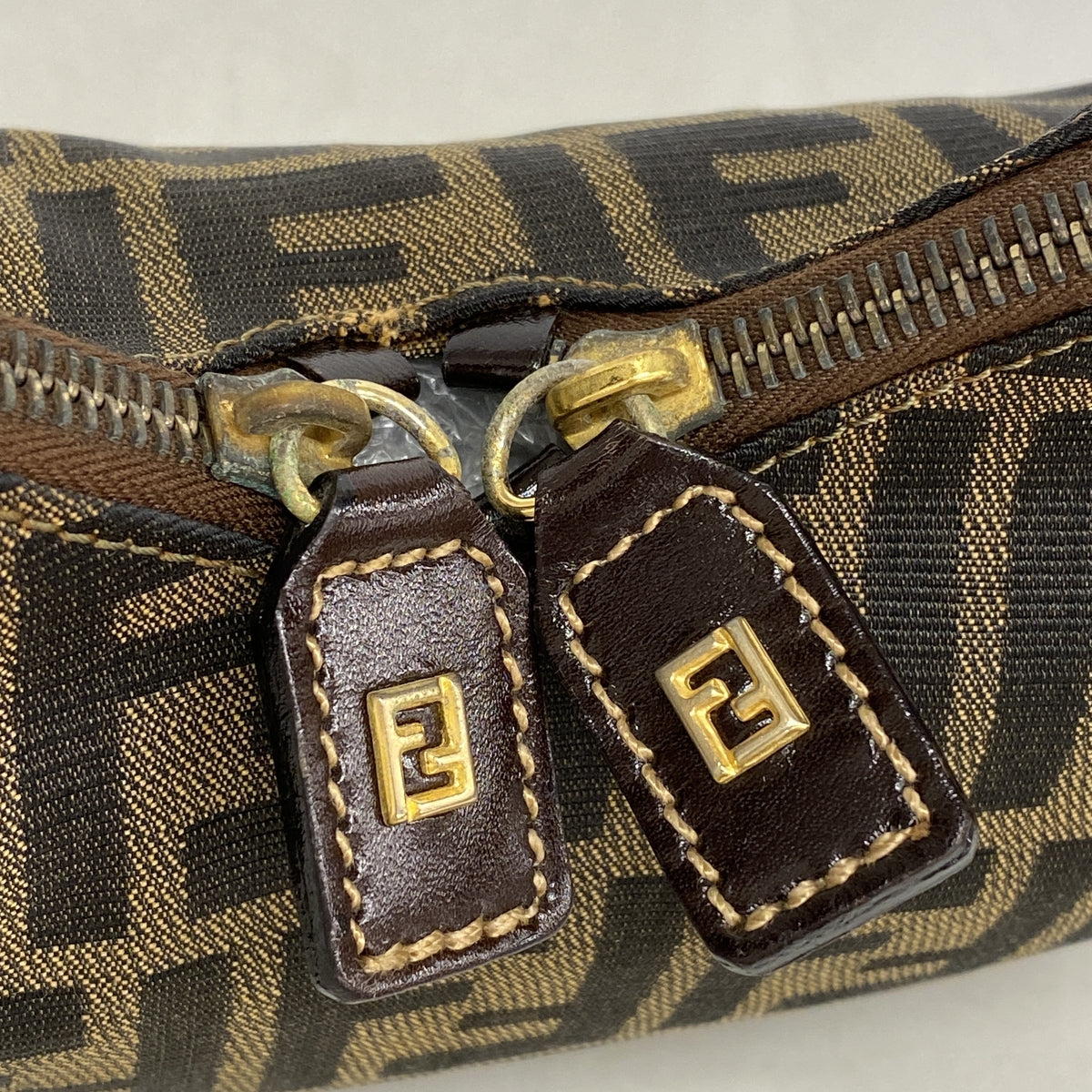 【6ie7174】フェンディ ハンドバッグ ズッカ ナイロンキャンバス ブラウン ゴールド金具【中古】レディース