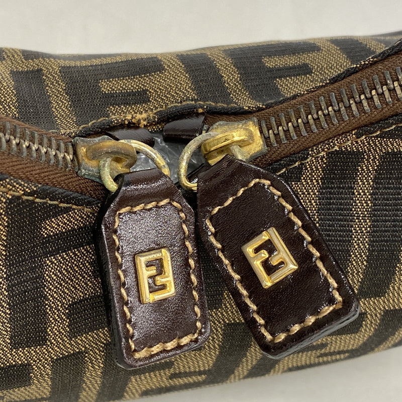 【6ie7174】フェンディ ハンドバッグ ズッカ ナイロンキャンバス ブラウン ゴールド金具【中古】レディース