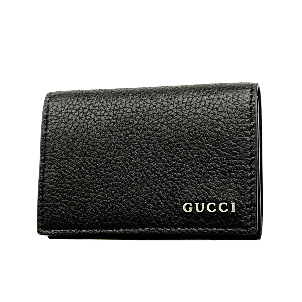 【6ie7184】グッチ カードケース 771152 レザー ブラック シルバー金具【中古】メンズ