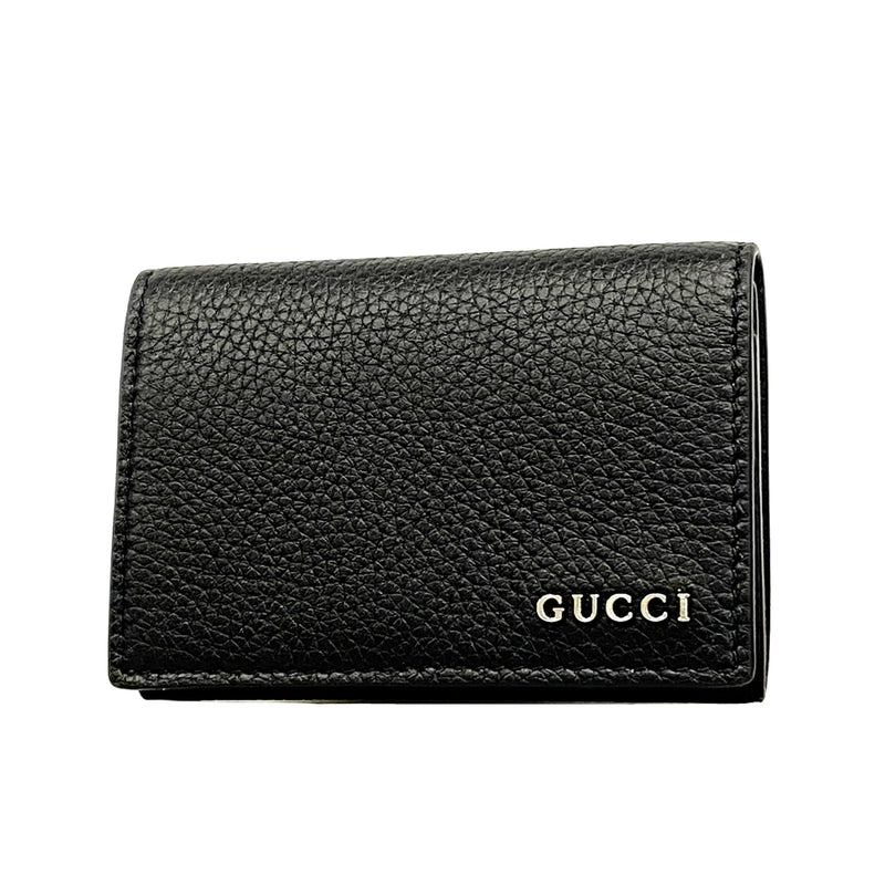 【6ie7184】グッチ カードケース 771152 レザー ブラック シルバー金具【中古】メンズ