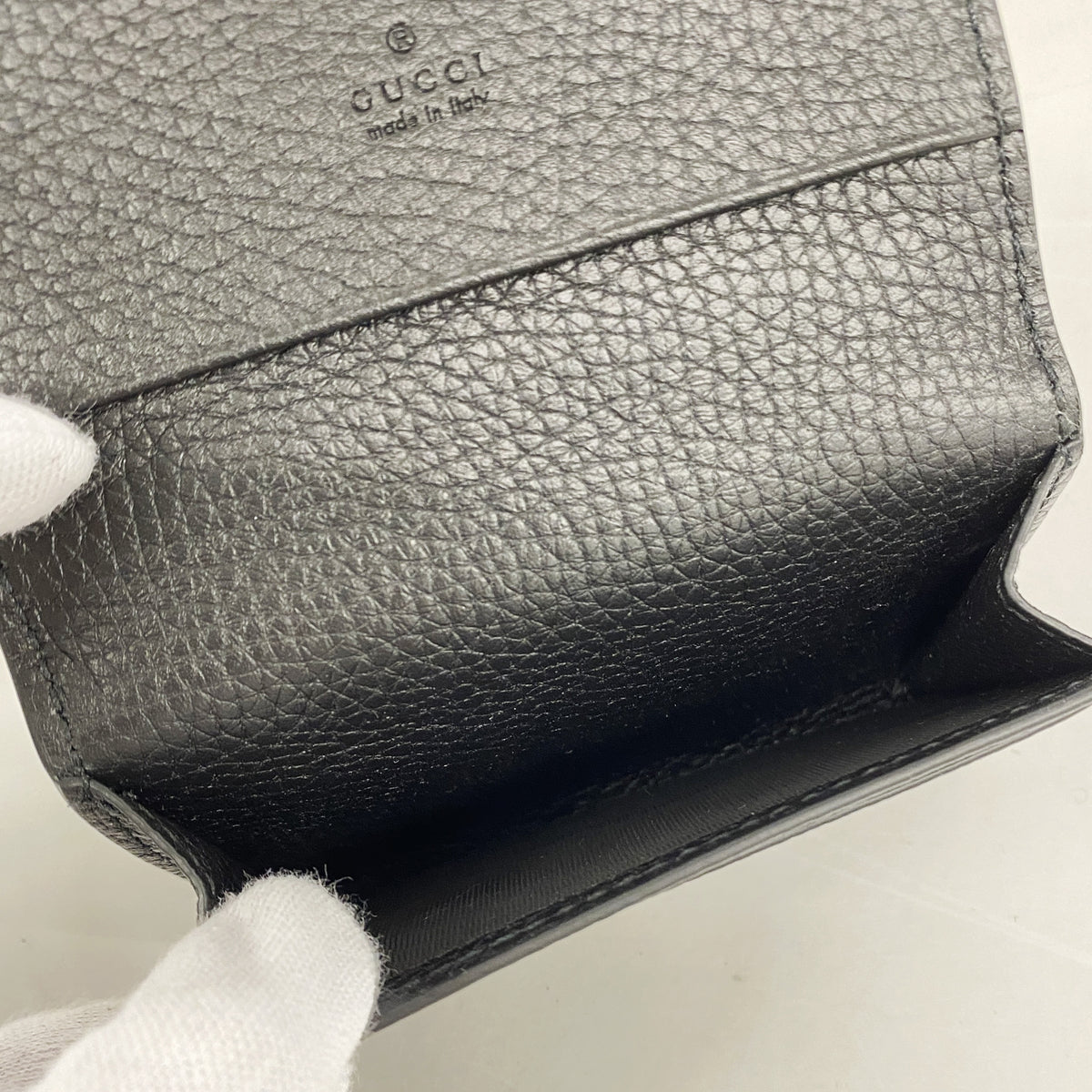 【6ie7184】グッチ カードケース 771152 レザー ブラック シルバー金具【中古】メンズ