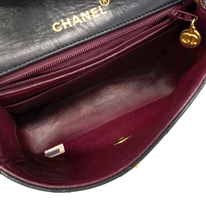 【6ie7192】シャネル ショルダーバッグ ミニマトラッセ チェーンショルダー ラムスキン ブラック ゴールド金具【中古】レディース