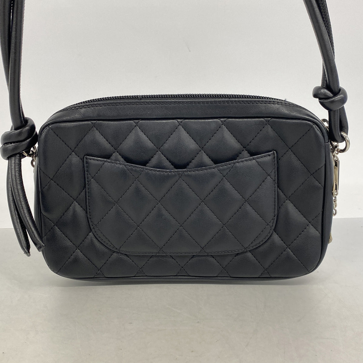【6ie7197】シャネル ショルダーバッグ カンボン ラムスキン ブラック ホワイト シルバー金具【中古】レディース