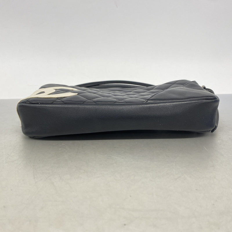 【6ie7197】シャネル ショルダーバッグ カンボン ラムスキン ブラック ホワイト シルバー金具【中古】レディース