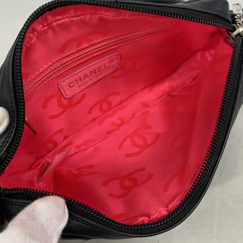 【6ie7197】シャネル ショルダーバッグ カンボン ラムスキン ブラック ホワイト シルバー金具【中古】レディース