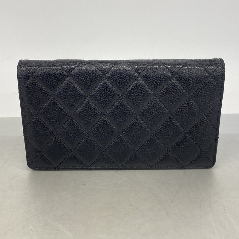【6ie7207】シャネル 長財布 2.55 キャビアスキン ブラック シルバー金具【中古】レディース