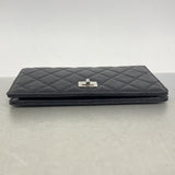 【6ie7207】シャネル 長財布 2.55 キャビアスキン ブラック シルバー金具【中古】レディース