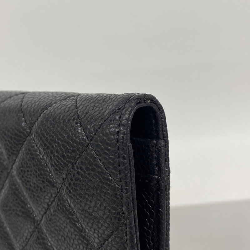 【6ie7207】シャネル 長財布 2.55 キャビアスキン ブラック シルバー金具【中古】レディース