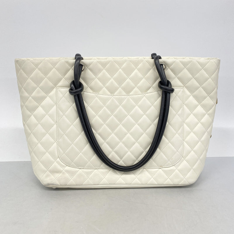 【6ie7223】シャネル トートバッグ カンボン ラムスキン パイソン ホワイト シルバー金具【中古】レディース