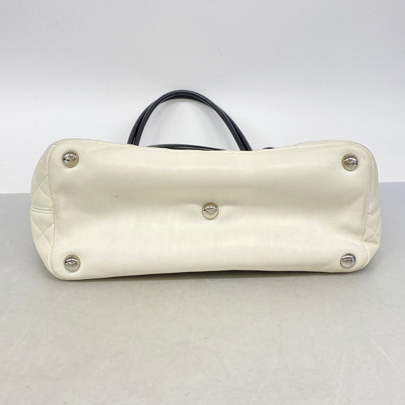 【6ie7223】シャネル トートバッグ カンボン ラムスキン パイソン ホワイト シルバー金具【中古】レディース