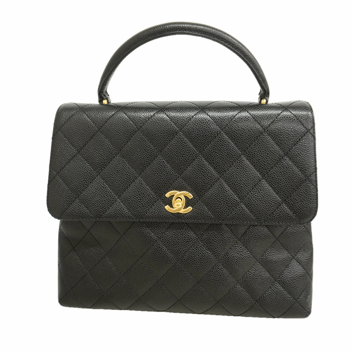【6ie7233】シャネル ハンドバッグ マトラッセ キャビアスキン ブラック シャンパンゴールド金具【中古】レディース