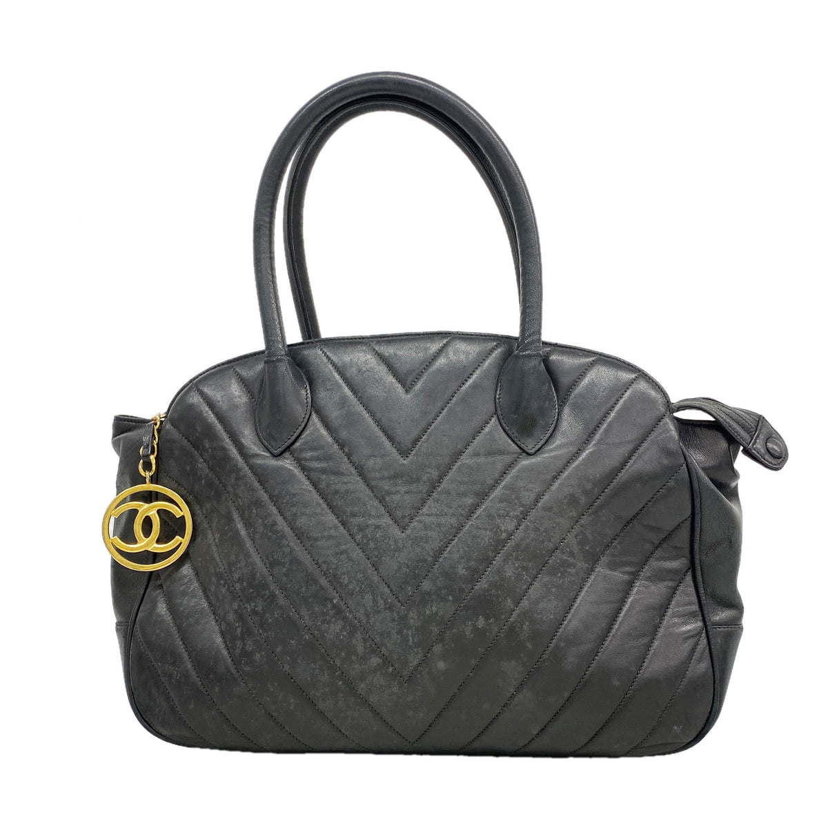 【6ie7243】シャネル トートバッグ Vステッチ ラムスキン ブラウン ゴールド金具【中古】レディース