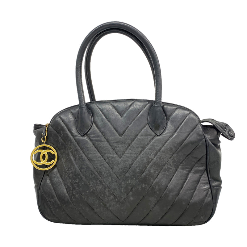 【6ie7243】シャネル トートバッグ Vステッチ ラムスキン ブラウン ゴールド金具【中古】レディース