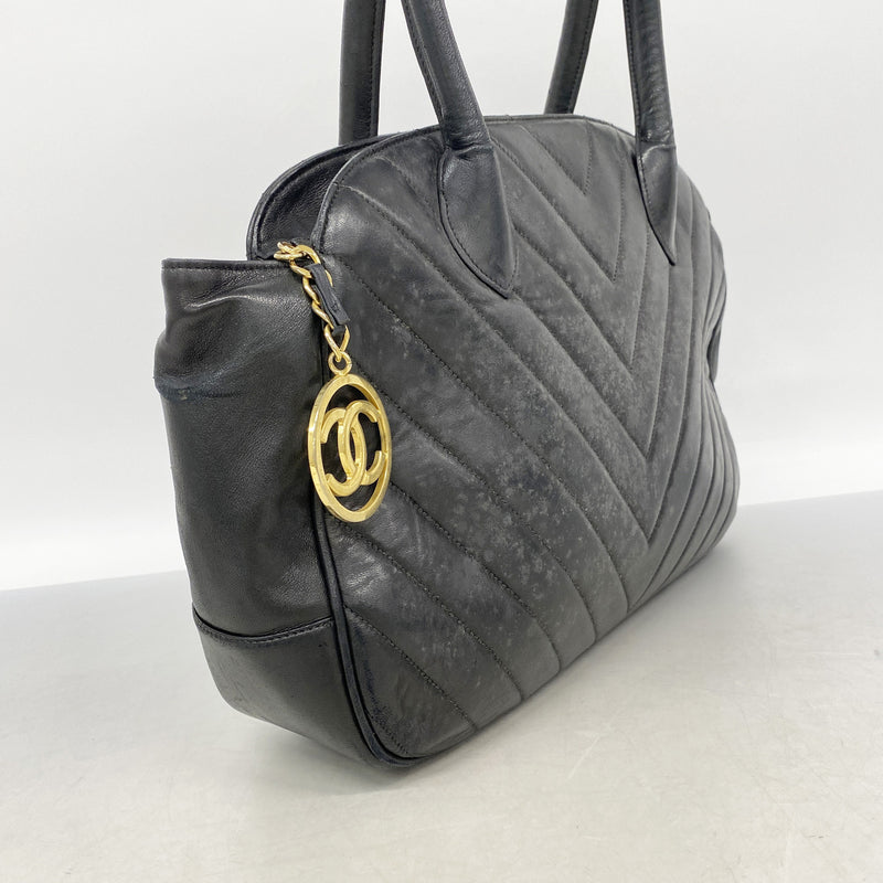 【6ie7243】シャネル トートバッグ Vステッチ ラムスキン ブラウン ゴールド金具【中古】レディース