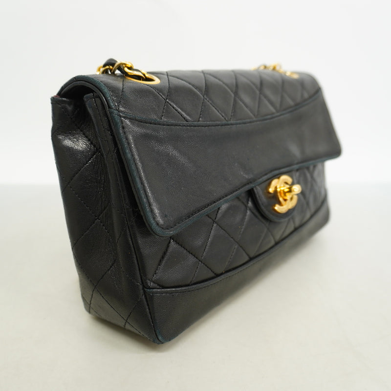 【6ie7261】シャネル ショルダーバッグ マトラッセ Wチェーン ラムスキン ブラック ゴールド金具【中古】レディース