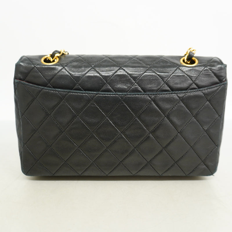 【6ie7261】シャネル ショルダーバッグ マトラッセ Wチェーン ラムスキン ブラック ゴールド金具【中古】レディース