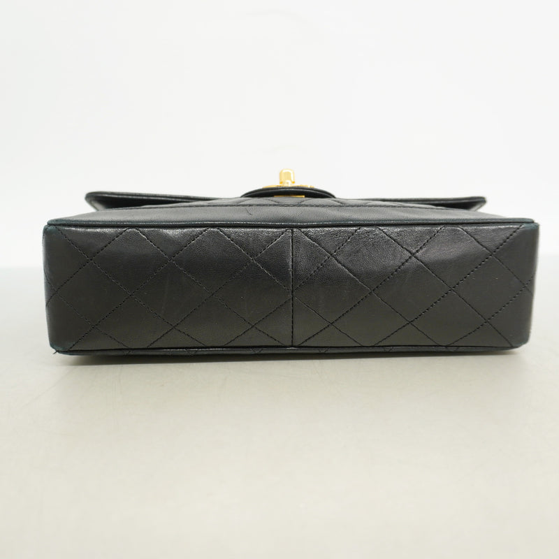 【6ie7261】シャネル ショルダーバッグ マトラッセ Wチェーン ラムスキン ブラック ゴールド金具【中古】レディース