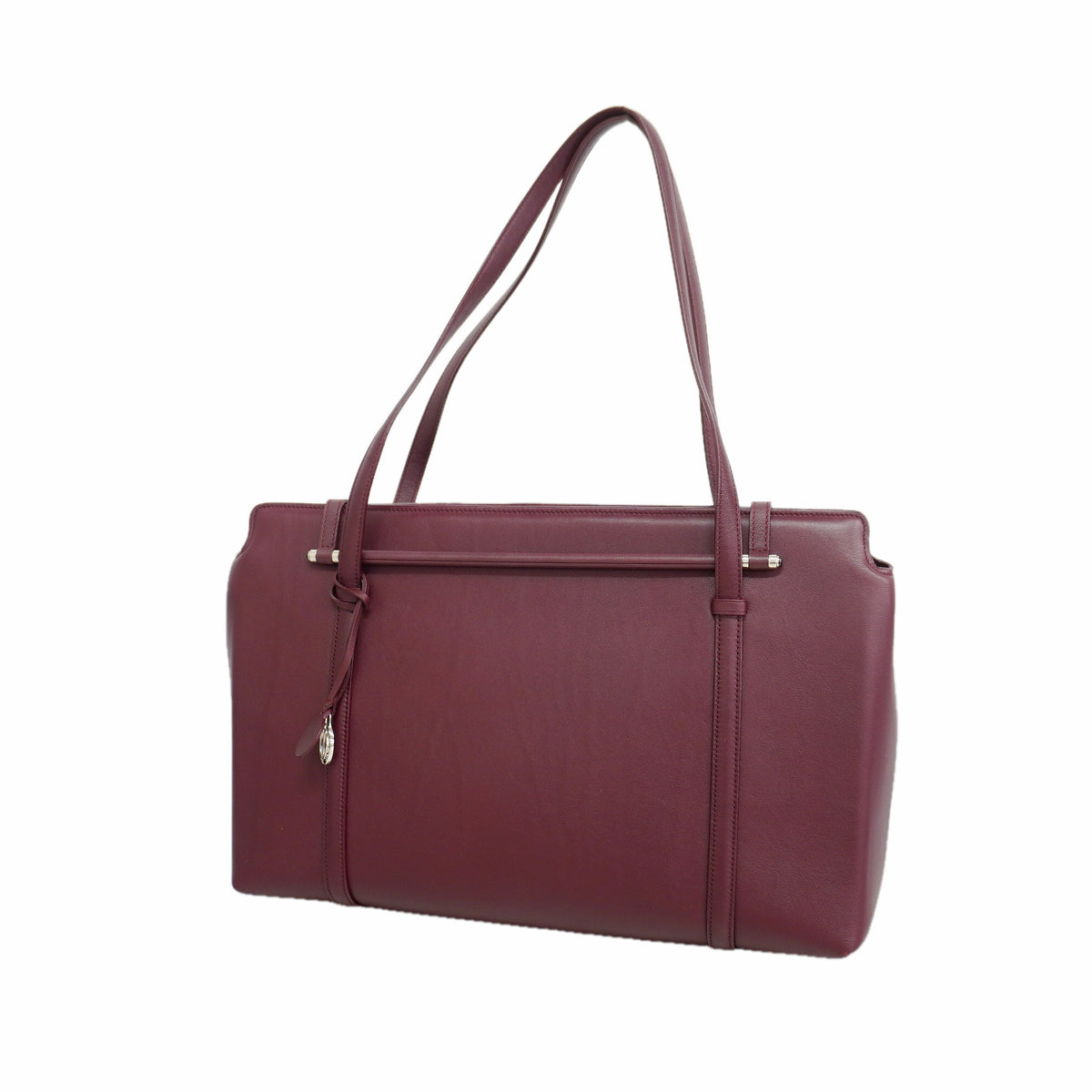 【6ie7276】カルティエ ショルダーバッグ カボション レザー ボルドー シルバー金具【中古】レディース