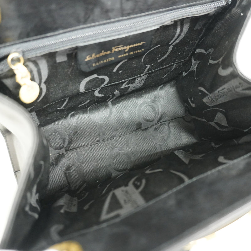 【6ie7277】サルヴァトーレフェラガモ ハンドバッグ ヴァラ レザー ブラック ゴールド金具 2wayバッグ【中古】レディース