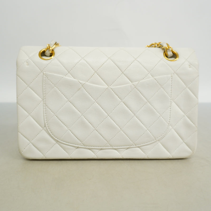 【6ie7278】シャネル ショルダーバッグ マトラッセ Wフラップ Wチェーン ラムスキン ホワイト ゴールド金具【中古】レディース