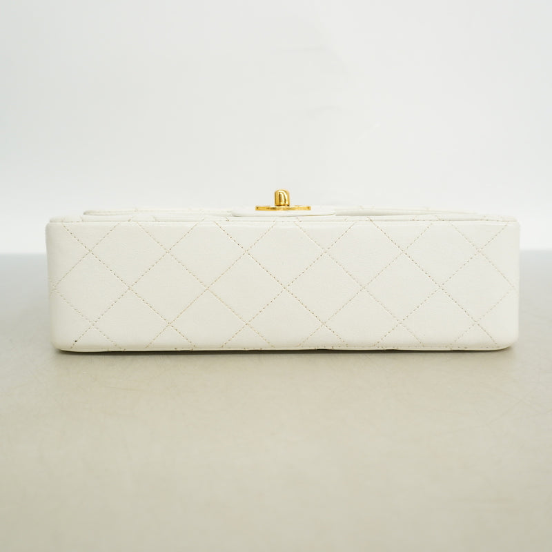 【6ie7278】シャネル ショルダーバッグ マトラッセ Wフラップ Wチェーン ラムスキン ホワイト ゴールド金具【中古】レディース