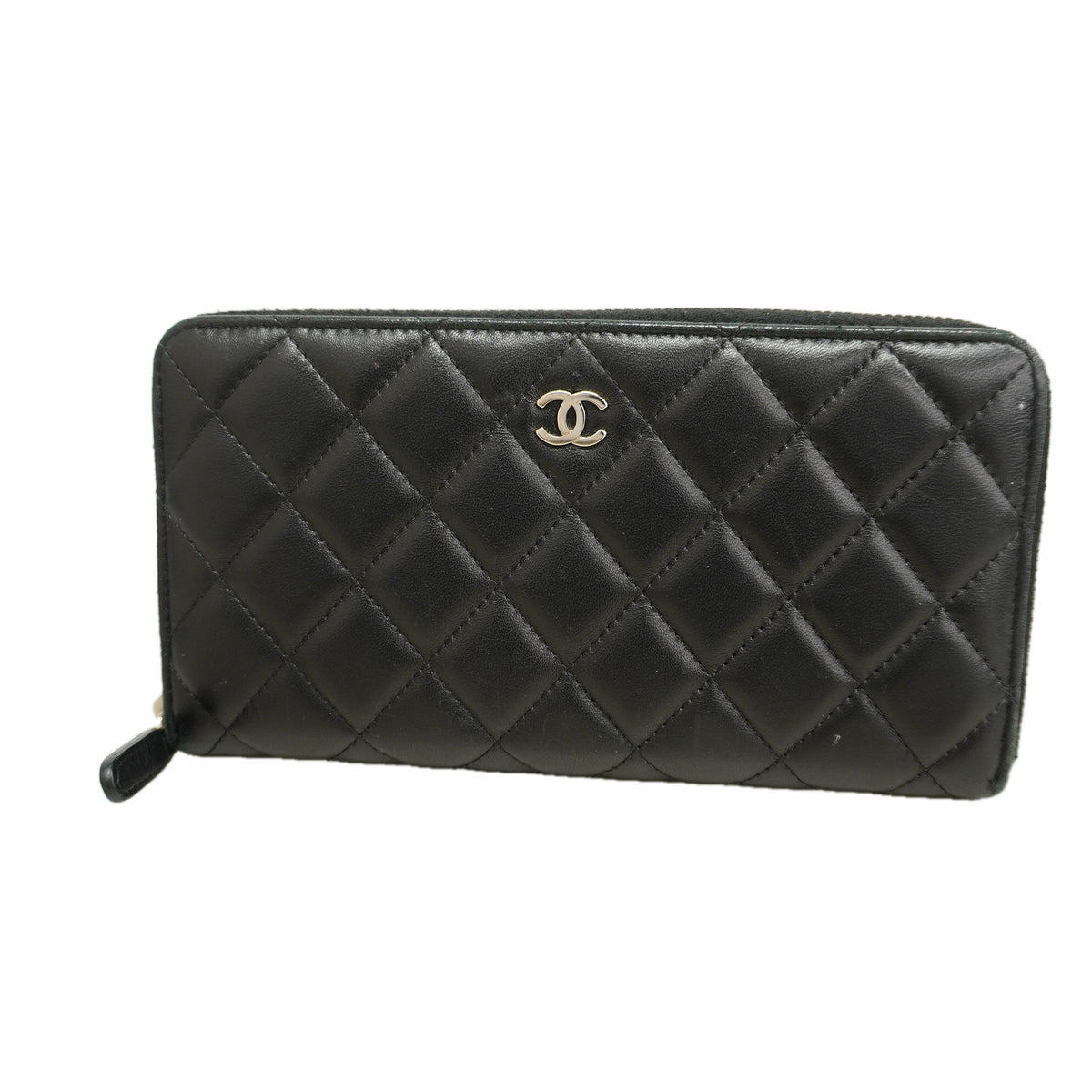 【6ie7279】シャネル 長財布 マトラッセ ラムスキン ブラック シルバー金具【中古】レディース