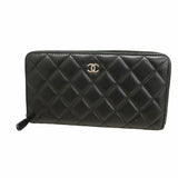 【6ie7279】シャネル 長財布 マトラッセ ラムスキン ブラック シルバー金具【中古】レディース