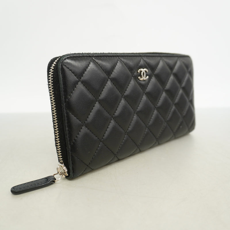 【6ie7279】シャネル 長財布 マトラッセ ラムスキン ブラック シルバー金具【中古】レディース