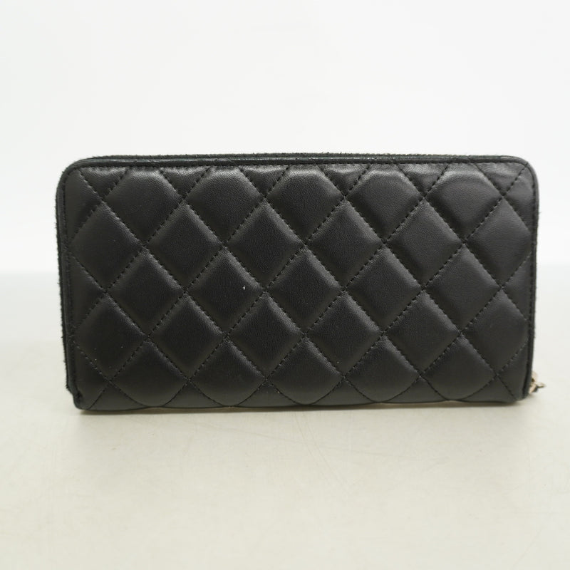 【6ie7279】シャネル 長財布 マトラッセ ラムスキン ブラック シルバー金具【中古】レディース