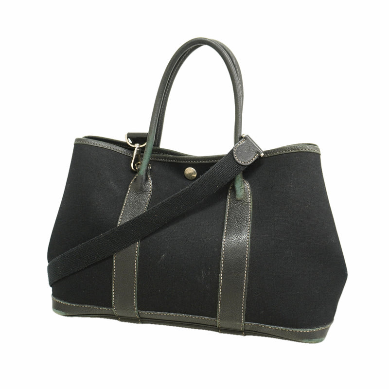 【6ie7291】エルメス トートバッグ ガーデンパーティTPM トワルオフィシエ ブラック シルバー金具 □H刻印 2wayバッグ【中古】レディース