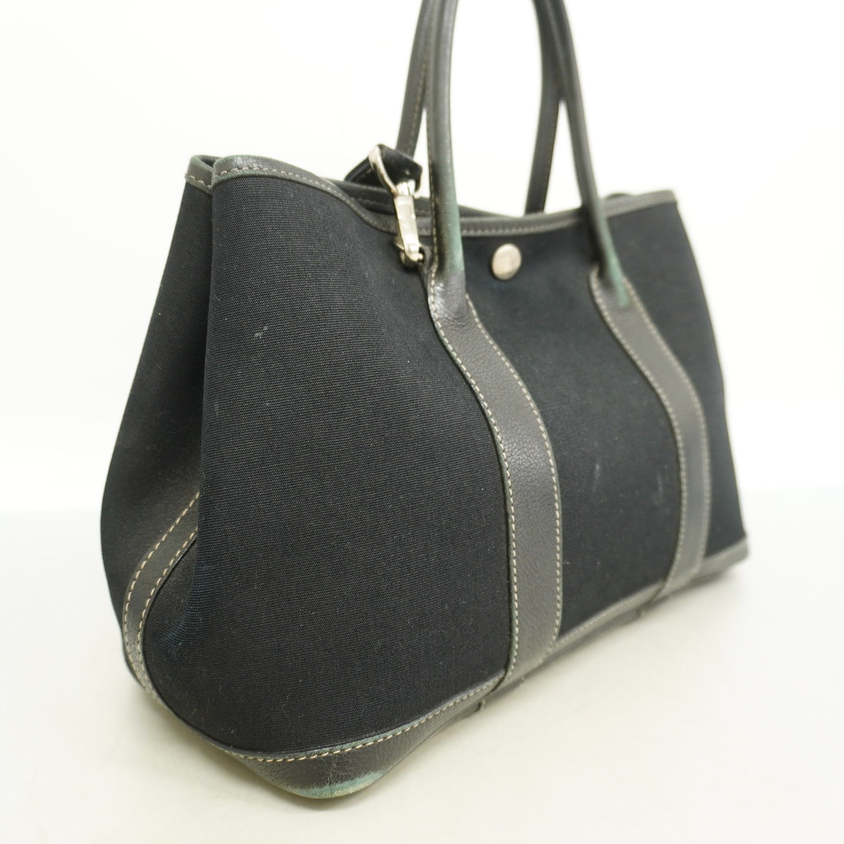 【6ie7291】エルメス トートバッグ ガーデンパーティTPM トワルオフィシエ ブラック シルバー金具 □H刻印 2wayバッグ【中古】レディース
