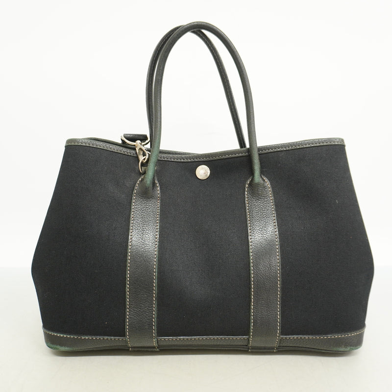 【6ie7291】エルメス トートバッグ ガーデンパーティTPM トワルオフィシエ ブラック シルバー金具 □H刻印 2wayバッグ【中古】レディース