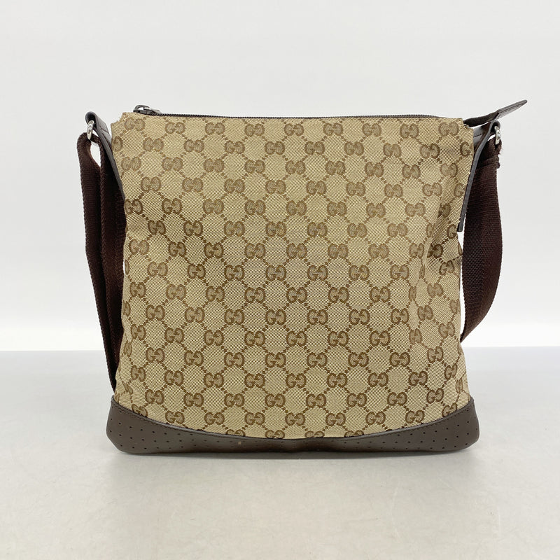 【6ie7306】グッチ ショルダーバッグ GGキャンバス 145857 キャンバス ブラウン ベージュ シルバー金具【中古】レディース