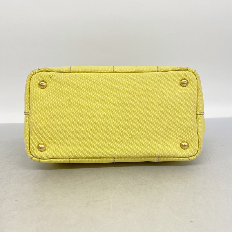 【6ie7308】プラダ トートバッグ カナパ キャンバス イエロー ゴールド金具【中古】レディース