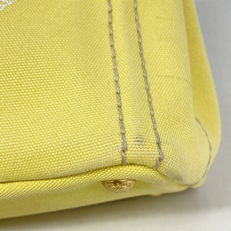 【6ie7308】プラダ トートバッグ カナパ キャンバス イエロー ゴールド金具【中古】レディース