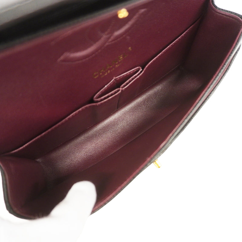 【6ie7312】シャネル ショルダーバッグ マトラッセ Wフラップ Wチェーン キャビアスキン ブラック ゴールド金具【中古】レディース