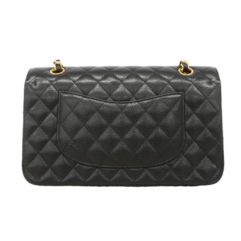 【6ie7312】シャネル ショルダーバッグ マトラッセ Wフラップ Wチェーン キャビアスキン ブラック ゴールド金具【中古】レディース