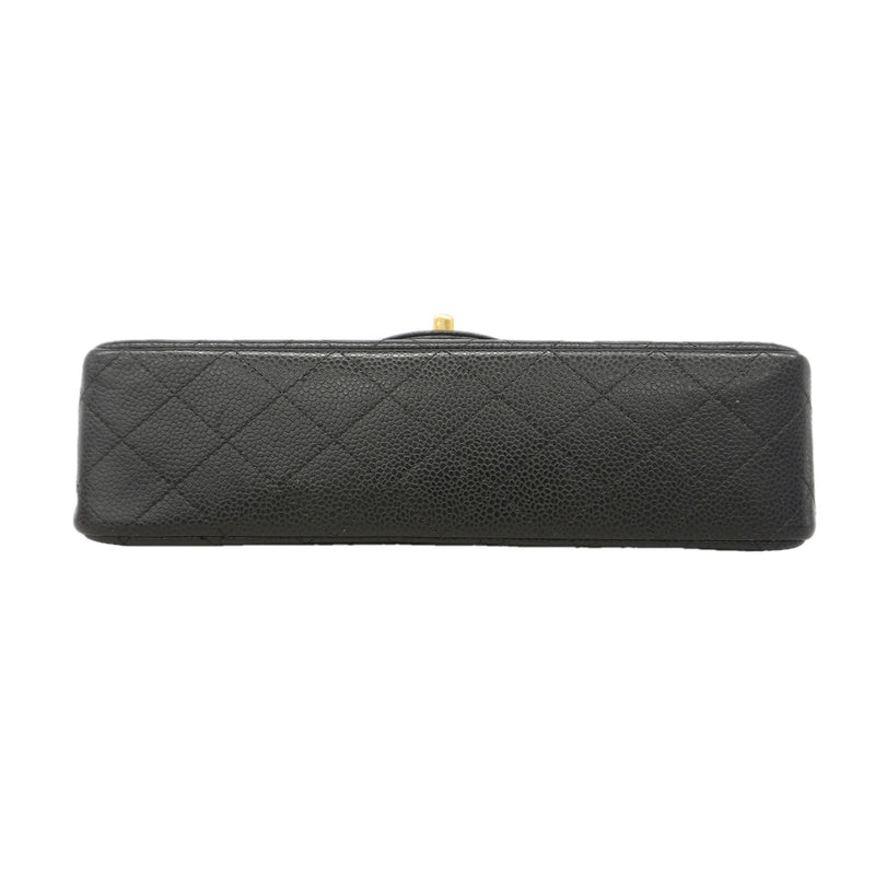 【6ie7312】シャネル ショルダーバッグ マトラッセ Wフラップ Wチェーン キャビアスキン ブラック ゴールド金具【中古】レディース