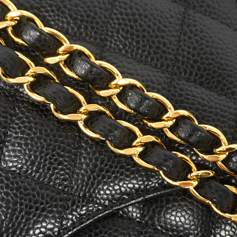 【6ie7312】シャネル ショルダーバッグ マトラッセ Wフラップ Wチェーン キャビアスキン ブラック ゴールド金具【中古】レディース