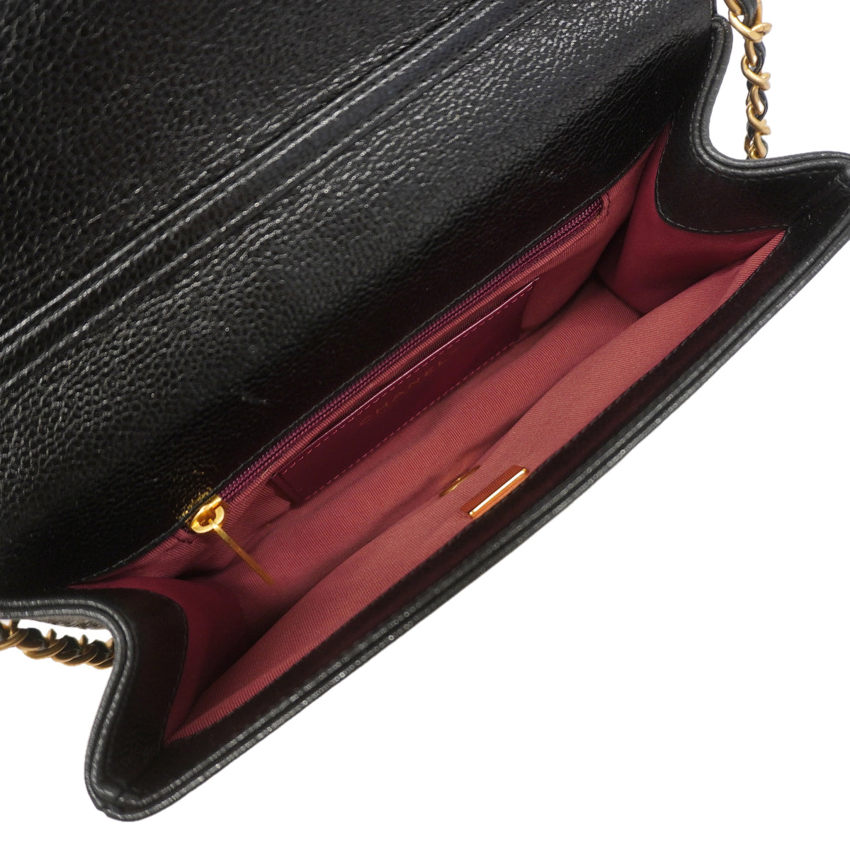 【6ie7328】シャネル ショルダーバッグ チェーンショルダー グレイン/シャイニーカーフスキン ブラック ゴールド金具【中古】レディース