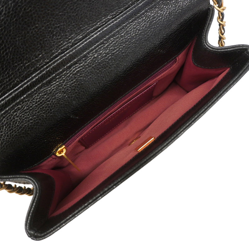 【6ie7328】シャネル ショルダーバッグ チェーンショルダー グレイン/シャイニーカーフスキン ブラック ゴールド金具【中古】レディース