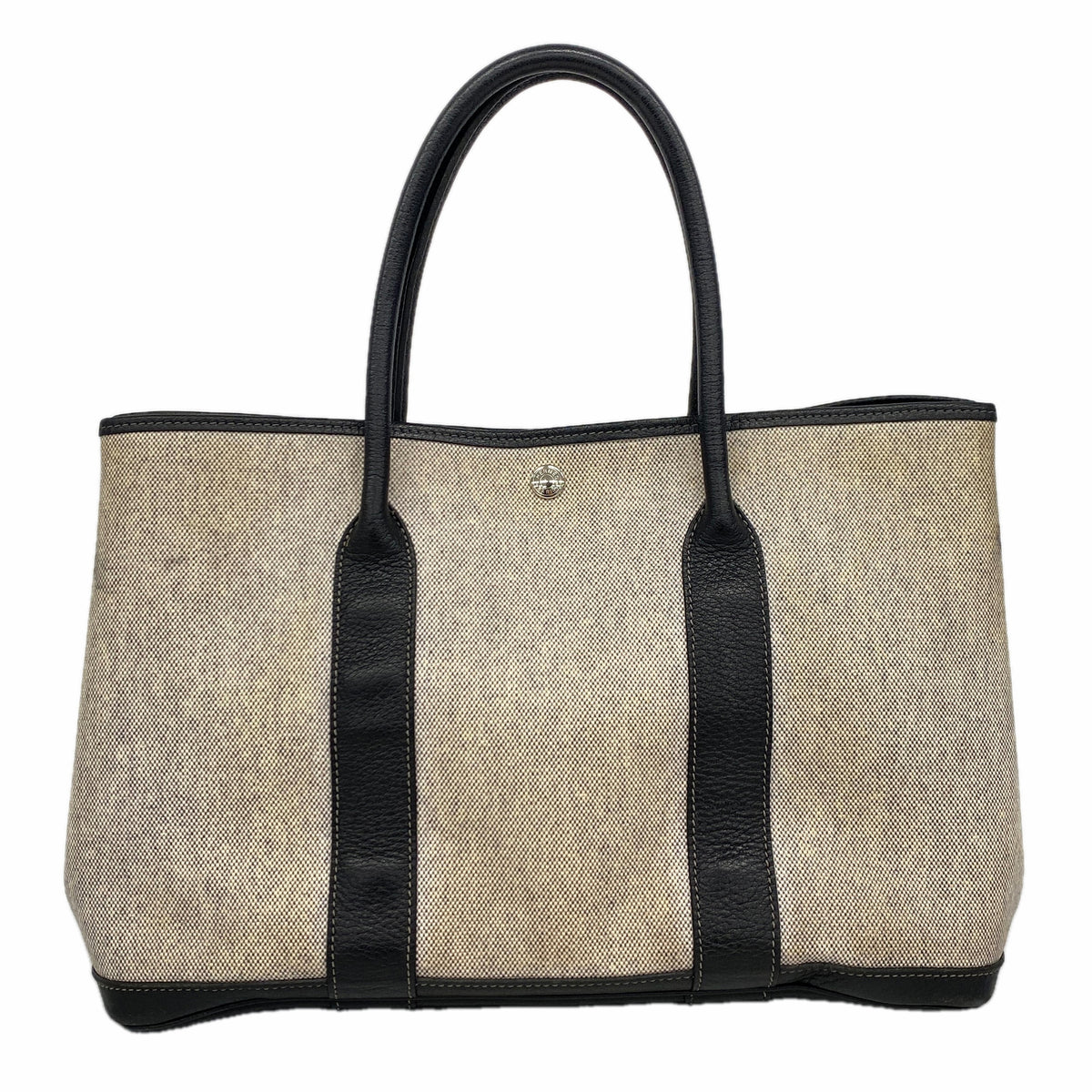 【6ie7332-h】エルメス トートバッグ ガーデンパーティPM トワルアッシュ ブラック ベージュ シルバー金具 □F刻印【中古】レディース