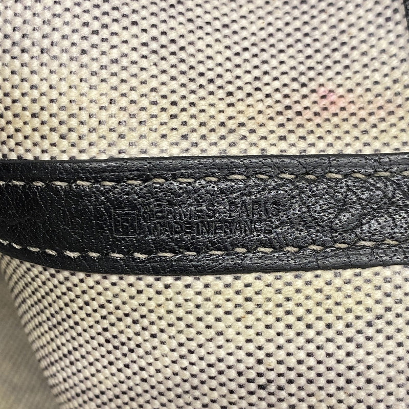 【6ie7332-h】エルメス トートバッグ ガーデンパーティPM トワルアッシュ ブラック ベージュ シルバー金具 □F刻印【中古】レディース