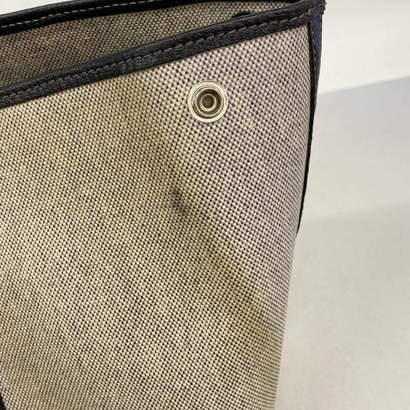 【6ie7332-h】エルメス トートバッグ ガーデンパーティPM トワルアッシュ ブラック ベージュ シルバー金具 □F刻印【中古】レディース
